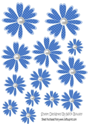 Pretty blue polkadot flower petals with pearls cutouts