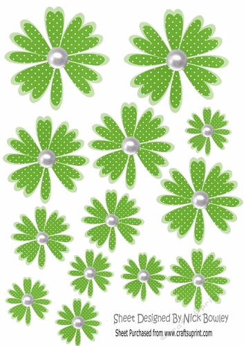 Pretty green polkadot flower petals with pearls cutouts