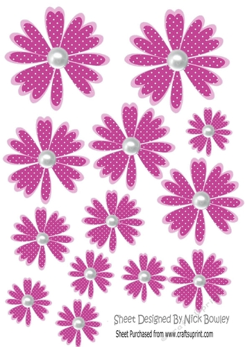 Pretty pink polkadot flower petals with pearls cutouts