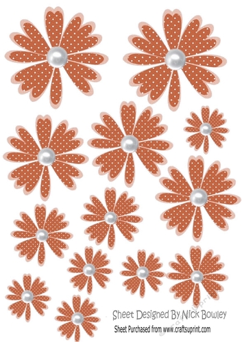 Pretty brown polkadot flower petals with pearls cutouts