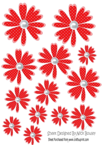Pretty red polkadot flower petals with pearls cutouts