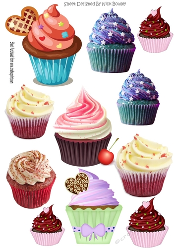 Lots of yummy cupcakes collage cutouts