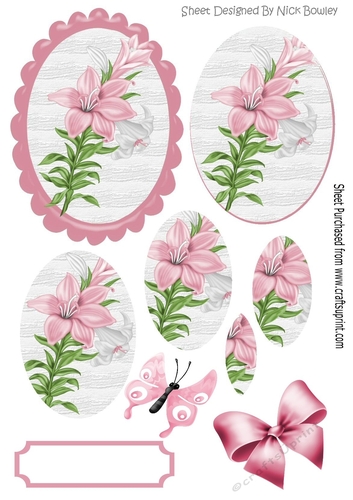 Pretty pink lilies with butterflies and bow oval pyramids