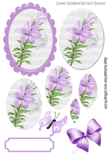 Pretty lilac lilies with butterflies and bow pyramids