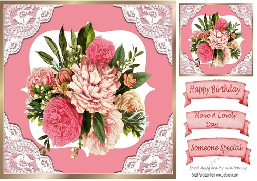 Beautiful bouquet of vintage shades of roses with lace 8x8