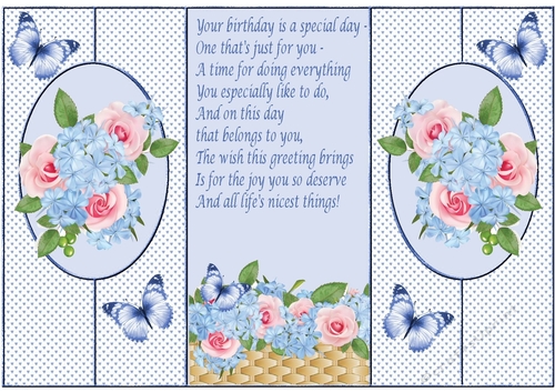 Pretty pink blue flowers with butterflies cut out 