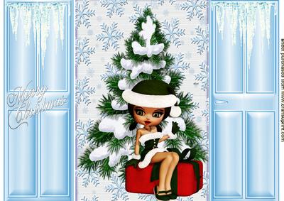 Little Lady in Santa Suit with Parcels Gatefold