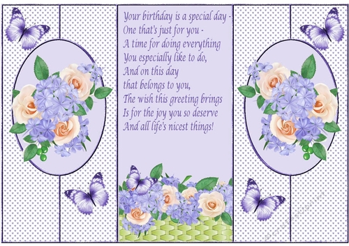 Pretty peach/purple flowers with butterflies cut out