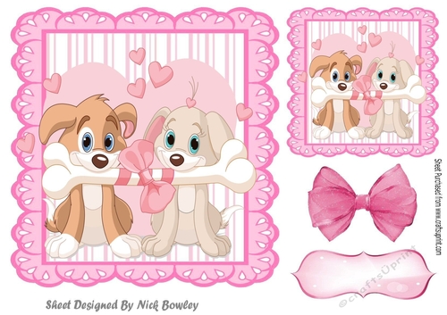 love is in the air cute pair of dogs in pink candy stripe 7x7 frame