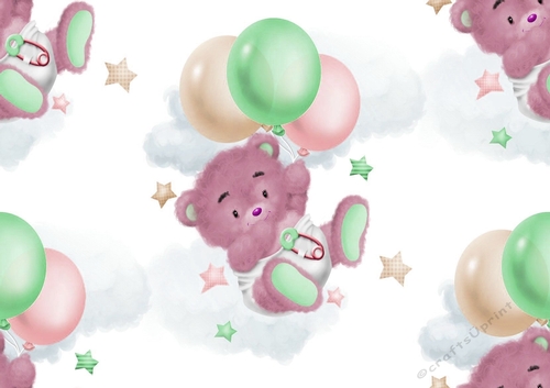 Cute baby pink teddy with balloons backing paper (big)