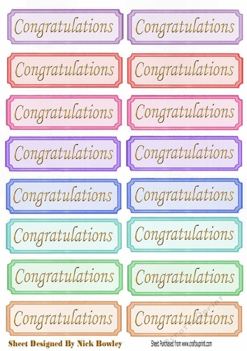  Congratulations Tags  with gold script a variety of colours cut outs