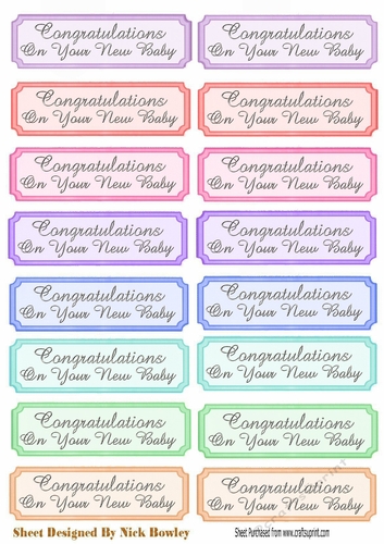 Congratulations on your new baby Tags  with silver script a variety of colours cut outs