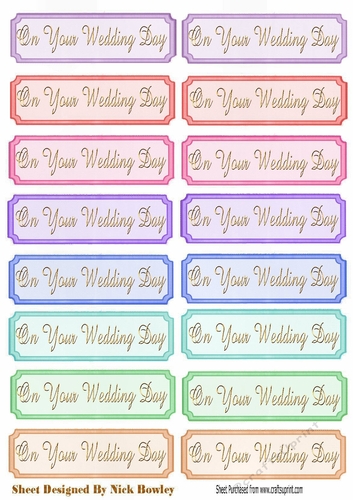  On your wedding day Tags  with gold script a variety of colours cut outs