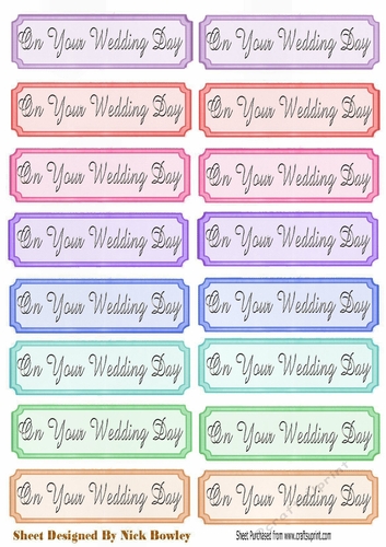  On your wedding day Tags  with silver script a variety of colours cut outs