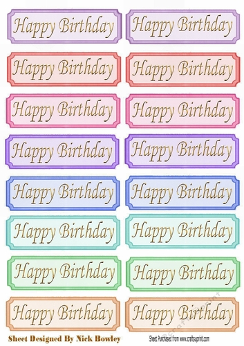 lots of lovely coloured Happy  Birthday Tags in gold  script cut outs