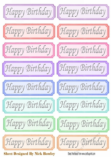 lots of lovely coloured Happy  Birthday Tags in silver  script cut outs