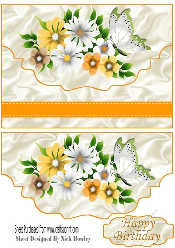 Pretty yellow/white flowers with butterfly and border envelope A5