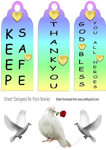 3 rainbow bookmarks with gold hearts of love and doves
