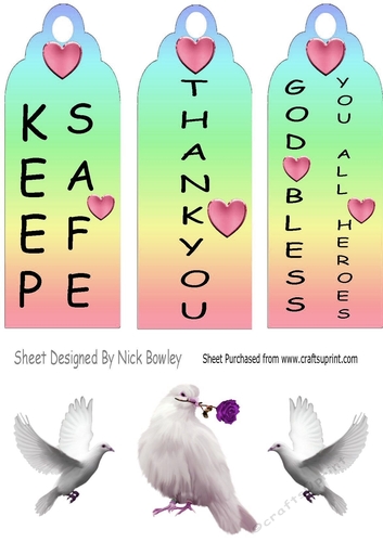 3 rainbow bookmarks with pink hearts of love and doves