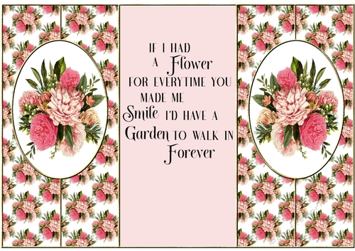 Pretty pink vintage flowers cut out stand alone card