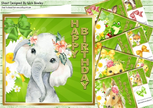  6 Lovely Animals with sunflowers  & Bows Card fronts 8x8 mini kit