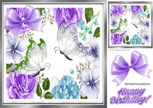 Pretty  butterflies in lilac flowers frame 8x8