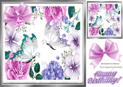 Pretty  butterflies in pink flowers frame 8x8