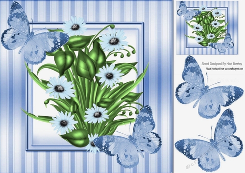 pretty blue striped 8x8 frame with flowers & butterflies
