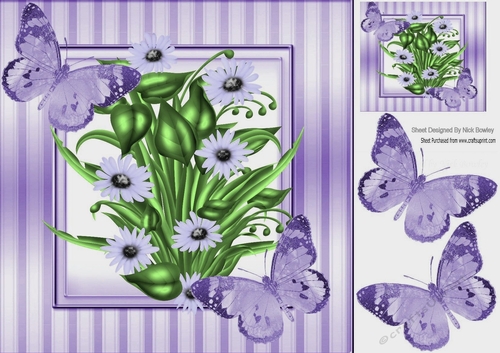 pretty purple striped 8x8 frame with flowers & butterflies