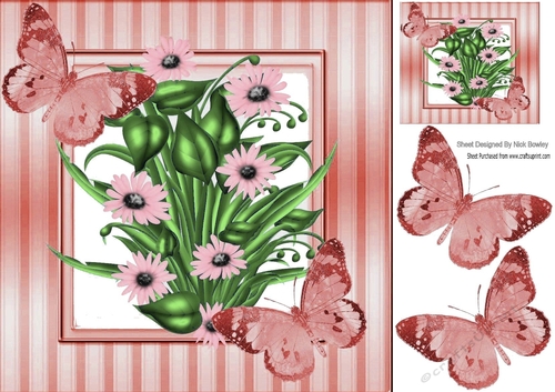 pretty peach striped 8x8 frame with flowers & butterflies