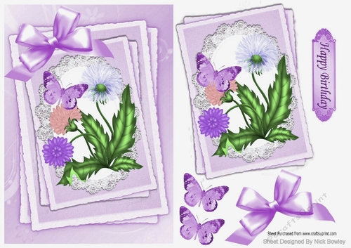pretty flowers on lace with lilac bow stackers A5
