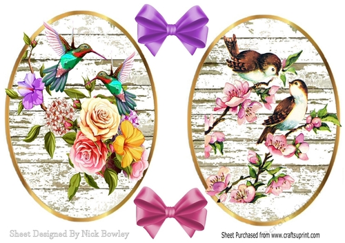 two pretty bird and floral toppers with bows