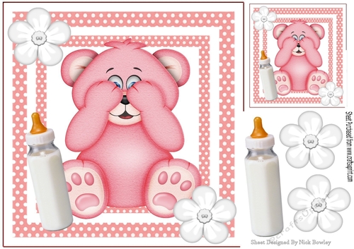 Cute pink peekaboo teddy bear in polkadot  8x8 frame