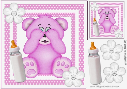 Cute cerise peekaboo teddy bear in polkadot  8x8 frame