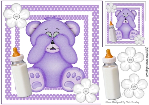 Cute purple peekaboo teddy bear in polkadot  8x8 frame