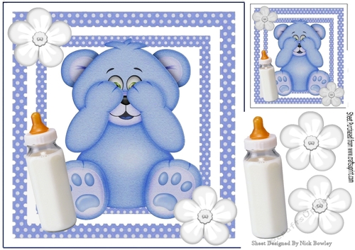 Cute blue peekaboo teddy bear in polkadot  8x8 frame