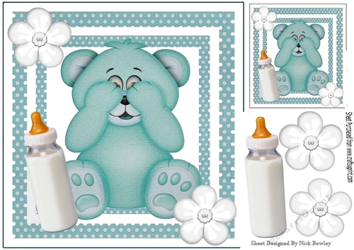 Cute turq peekaboo teddy bear in polkadot  8x8 frame