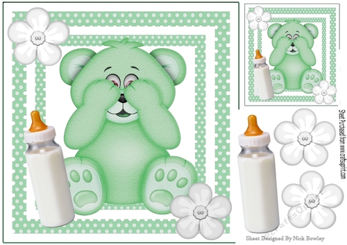 Cute green peekaboo teddy bear in polkadot  8x8 frame
