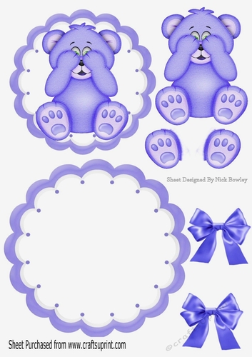 Cute little baby bear with bows rocker card