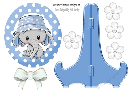 cute ele in sun hat blue polkadot plate and stand