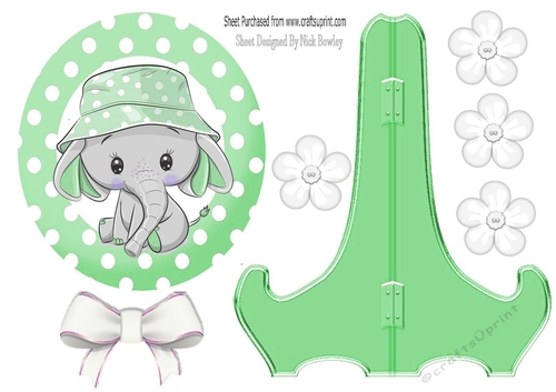 cute ele in sun hat green polkadot plate and stand