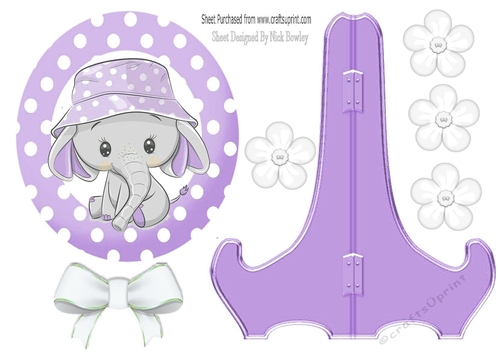 cute ele in sun hat lilac polkadot plate and stand