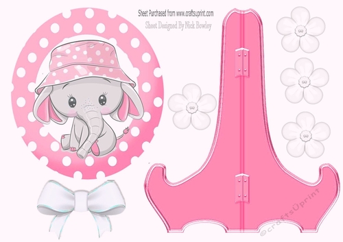 cute ele in sun hat pink polkadot plate and stand