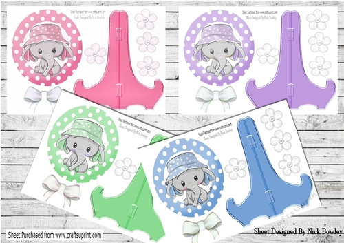 cute eles in sun hats with  polkadot plate and stands mini kit