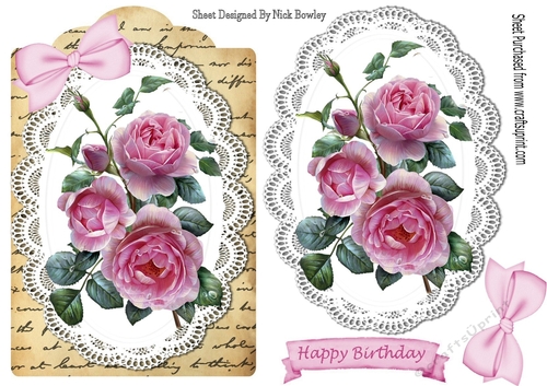 Pink roses on a script tag with bow