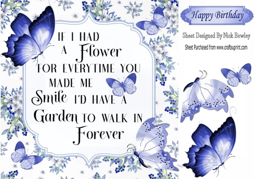 Pretty blue flowers and butterflies with verse 8x8