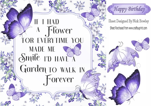 Pretty purple flowers and butterflies with verse 8x8