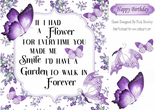 Pretty lilac flowers and butterflies with verse 8x8