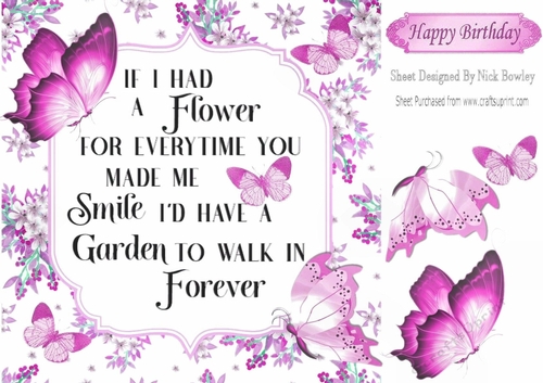 Pretty pink flowers and butterflies with verse 8x8