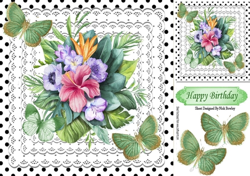 pretty black polka dot & lace 8x8 frame with tropical flowers